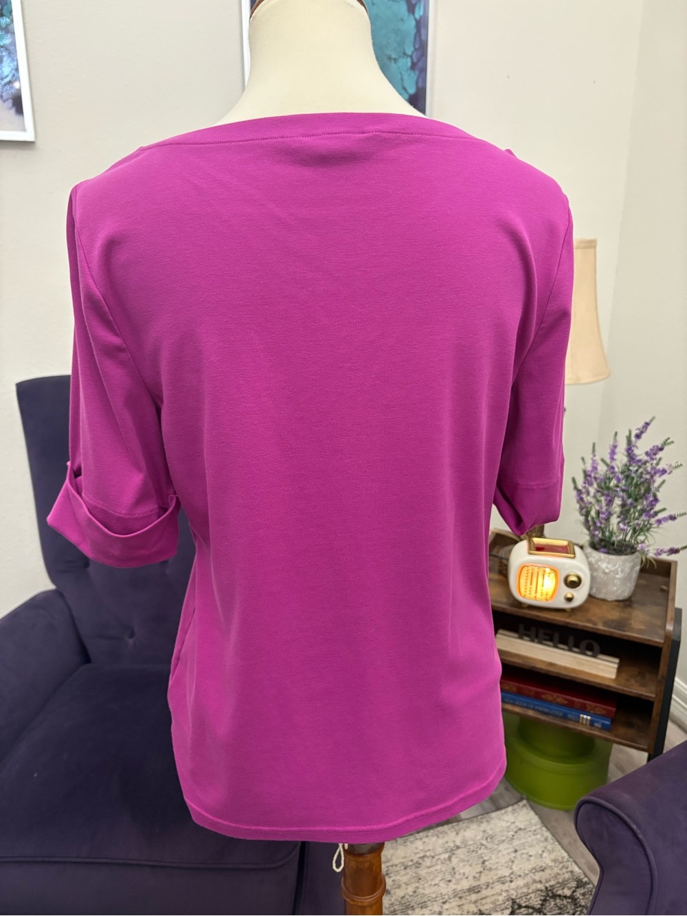 Lauren Ralph Lauren Fuchsia Boatneck Elbow-Sleeve Top - Picture 4 of 7